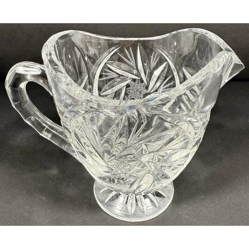 Ofnah Poland 24% Lead Crystal Creamer Sugar Bowl w/ Lid & Tray Pinwheel‎ Star Of